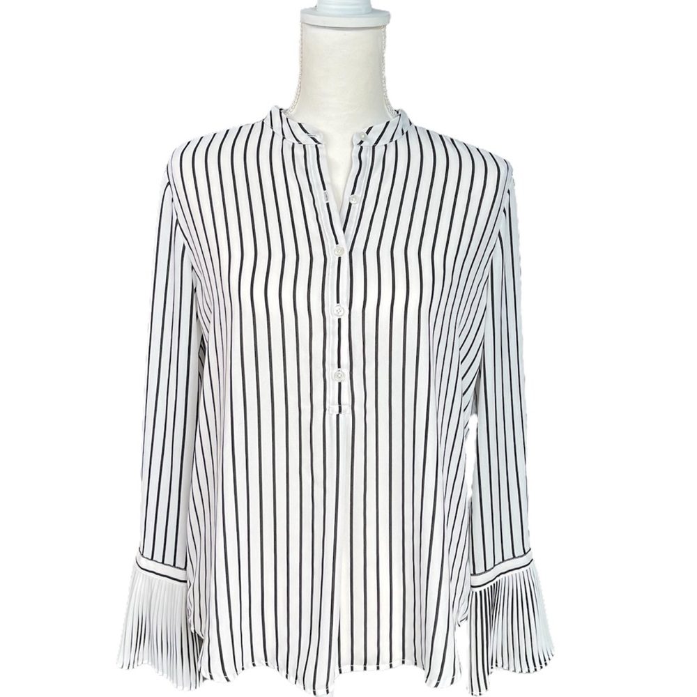 Ann Taylor Factory Striped Pleated Cuff Blouse | Size Small